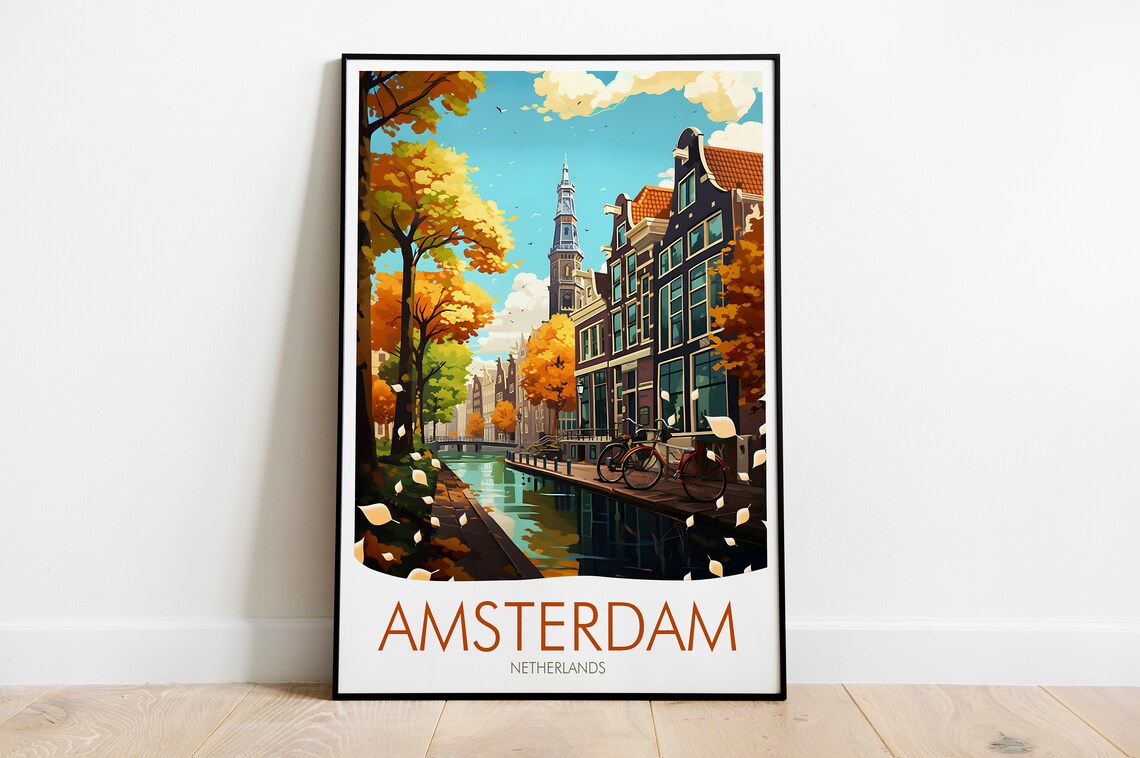 Amsterdam Netherlands Canal Autumn Gabled Houses Travel Poster - Image 2