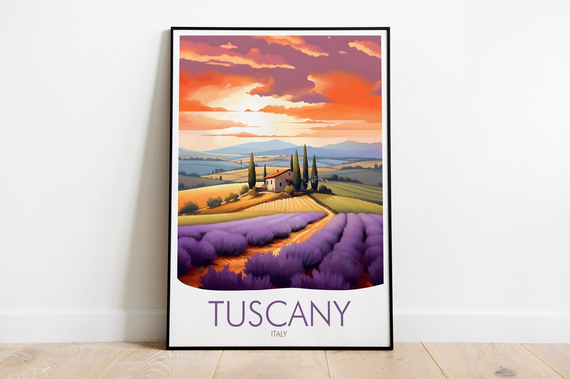 Tuscany Italy Lavender Fields Farmhouse Sunset Countryside Poster - Image 2