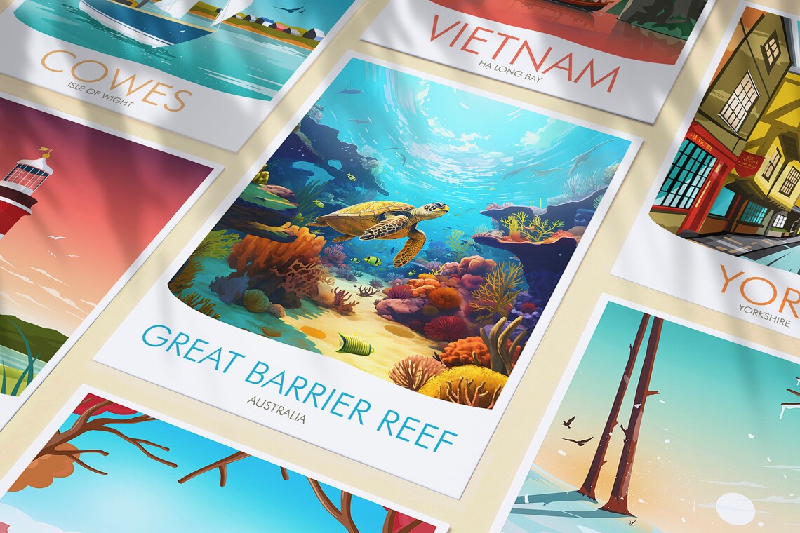 Great Barrier Reef Australia Sea Turtle Coral Reef Travel Poster - Image 3