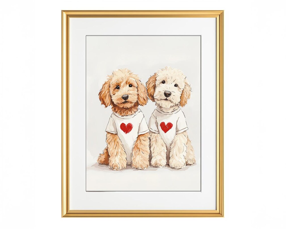 Two Goldendoodle Puppies In Heart Shirts Valentines Day Dog Poster - Image 2
