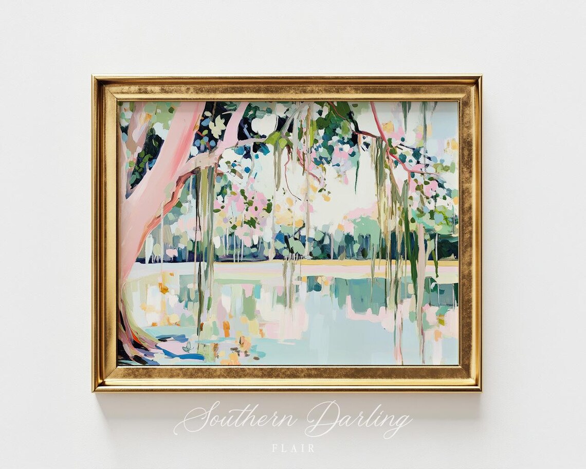 Pastel Tree Over Wetlands, Spring Marsh Art Print