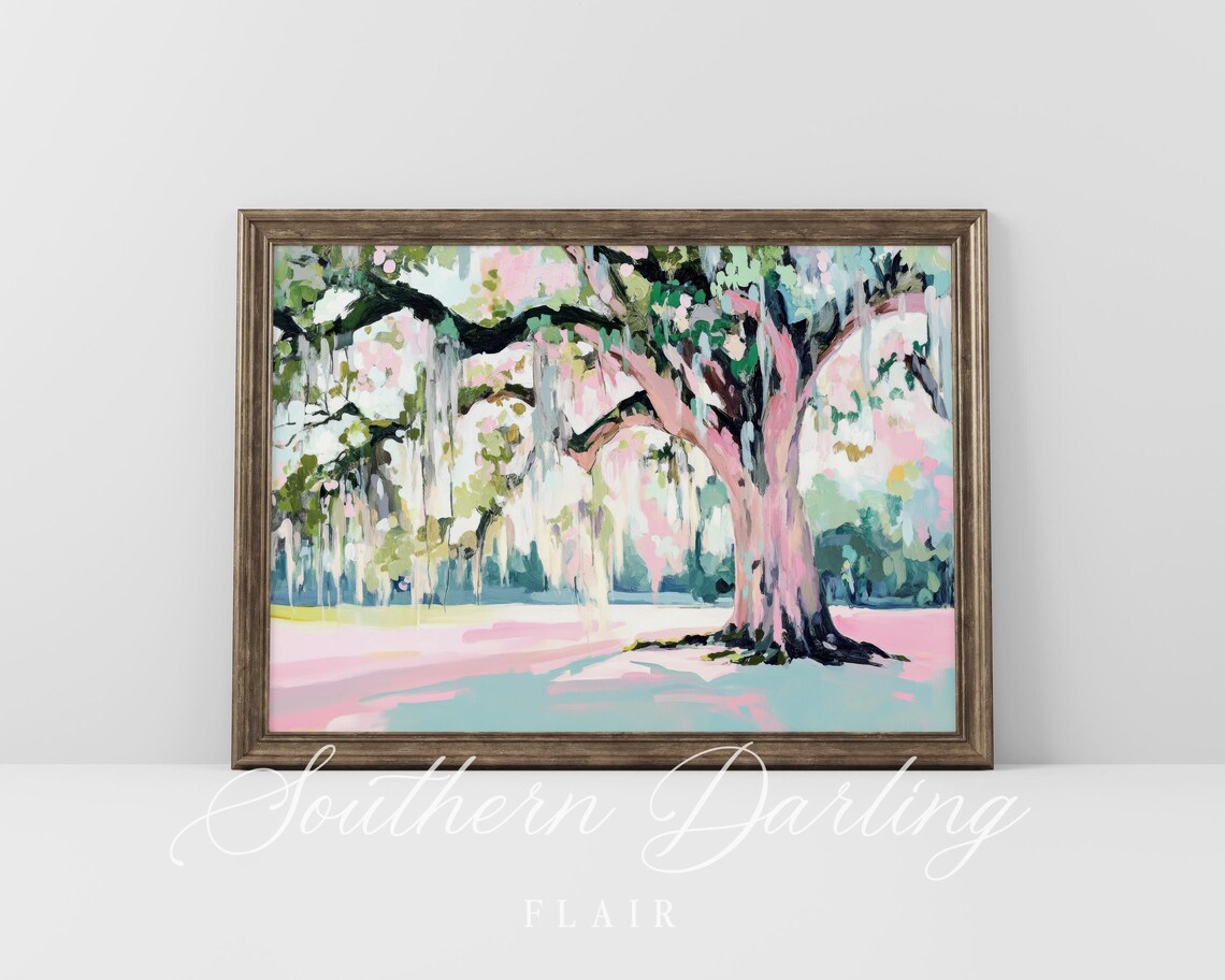 Pastel Live Oak Tree Painting, Southern Landscape - Image 2