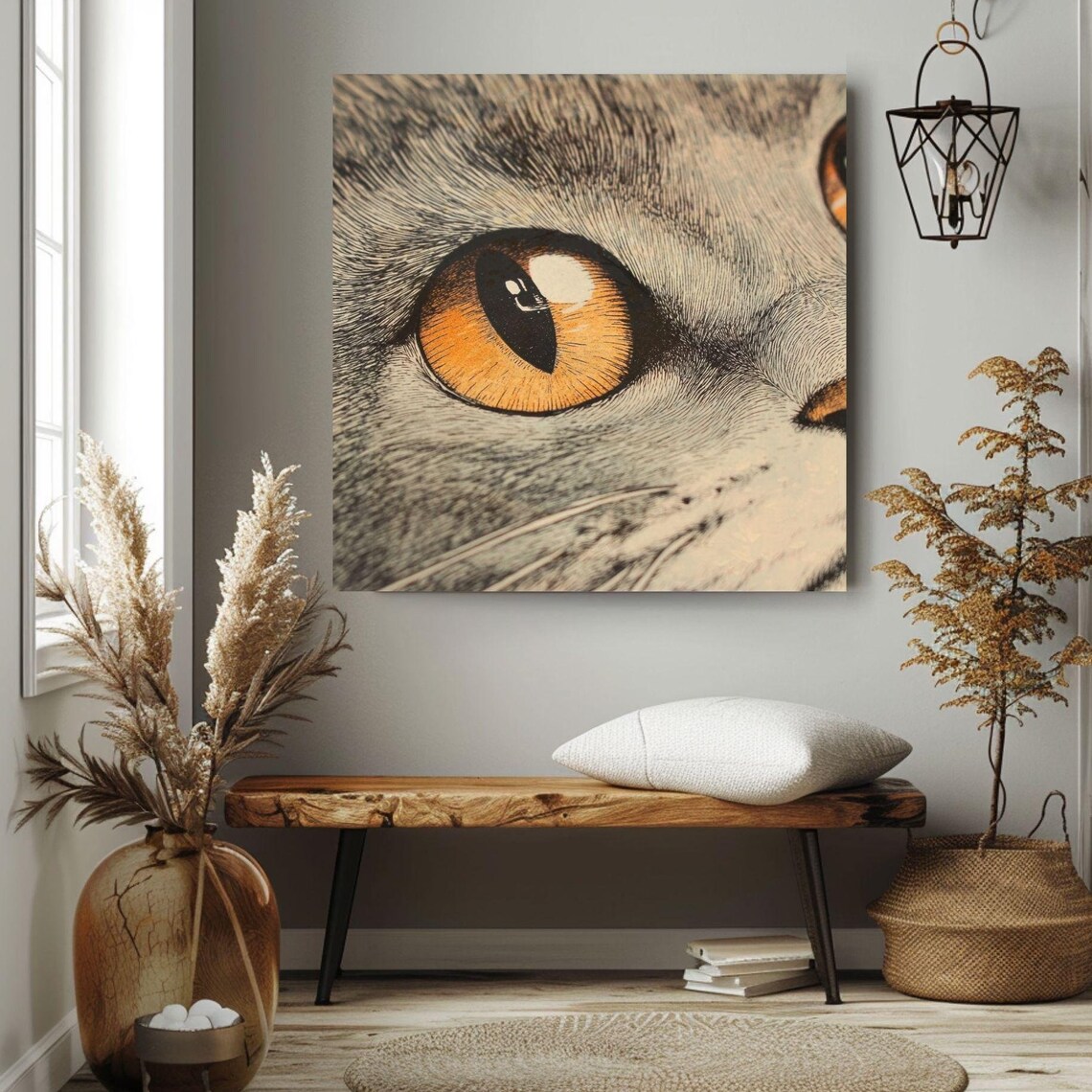 Striking Amber Cat Eye Close Up Realistic Feline Portrait Art Print
