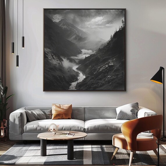 Misty Forest Wall Art Black And White Framed Art Nature Photography Home Decor Black Frame Art Modern Home Decoration