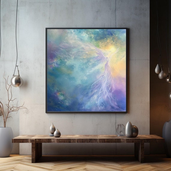 Spirit In The Sky Abstract Wall Art Modern Abstract Art Pink Blue Sky Black Framed Wall Artwork Ready To Hang Art Decor