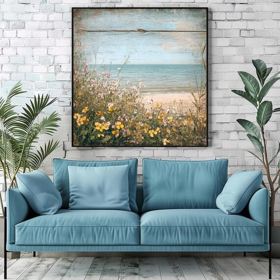 Coastal Wildflowers Beach Ocean Vintage Rustic Seaside Poster