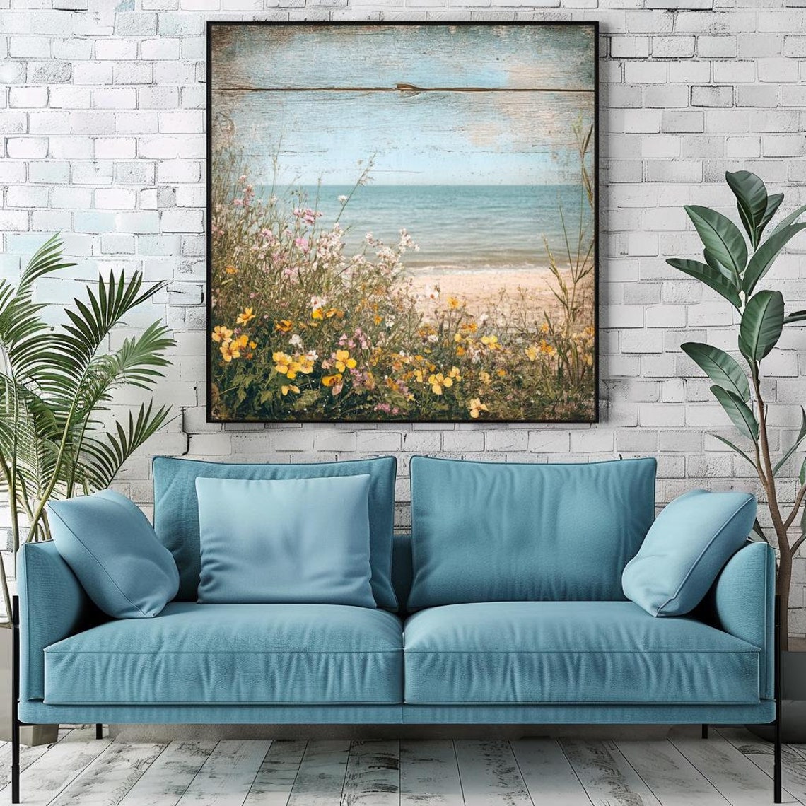 Coastal Wildflowers Beach Ocean Vintage Rustic Seaside Poster