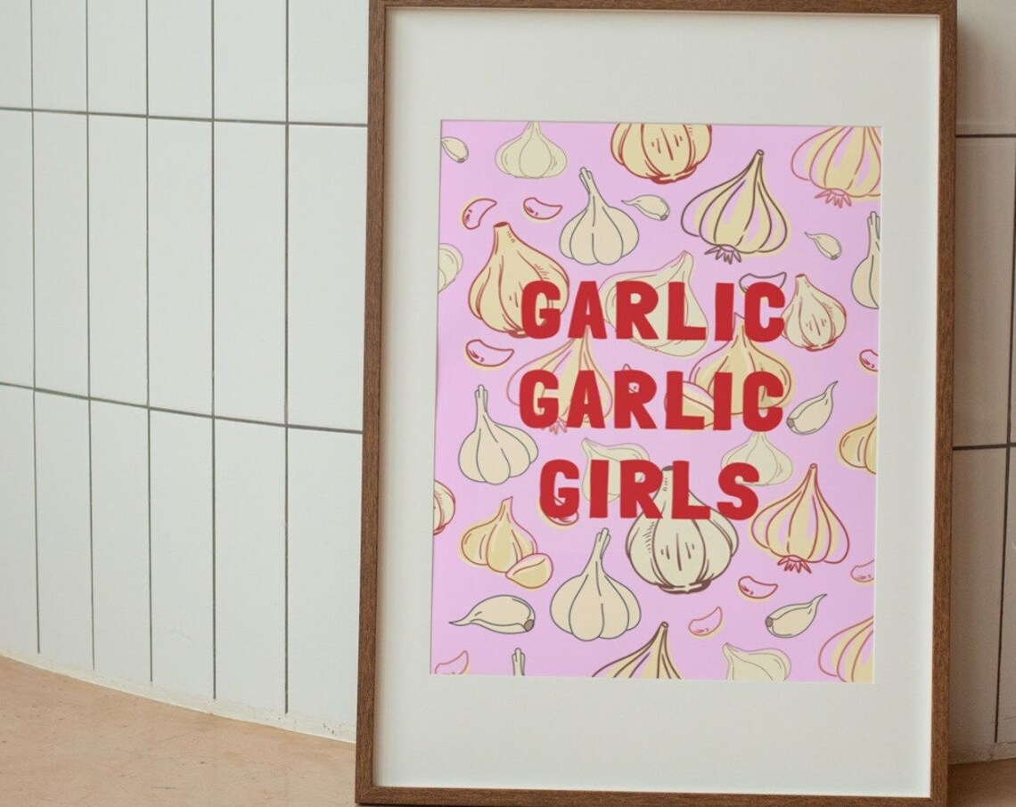 Garlic Girl Retro Kitchen Art Print, Funky Vegetable