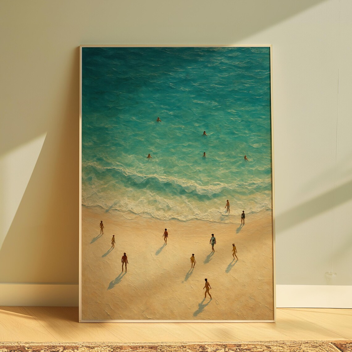 Aerial Beach Turquoise Ocean Swimmers Coastal Photography Wall Poster