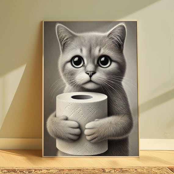 Cute Cat Print Poster Maximalist Bathroom Wall Art Trendy Artpreppy Postermaximalist