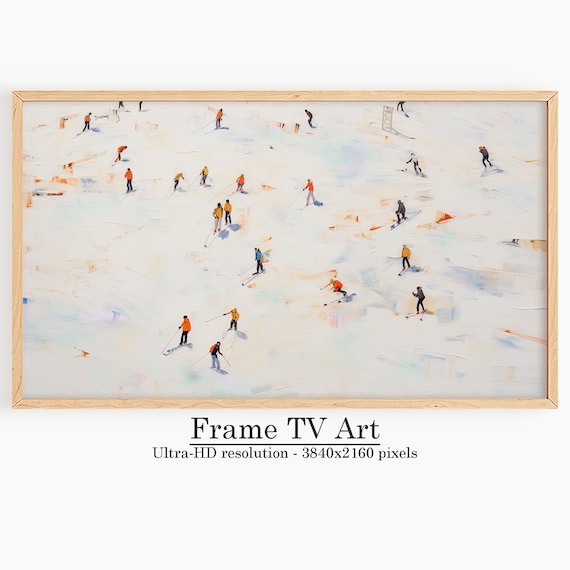 Aerial Skiers on Snowy Slope Impressionist Winter Frame TV Art Print