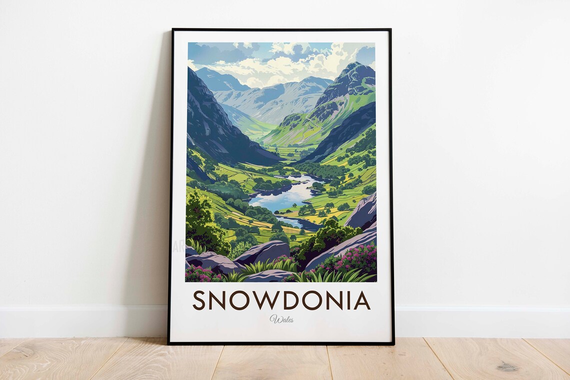 Snowdonia Wales Green Valley River Hills Landscape Poster Art - Image 3