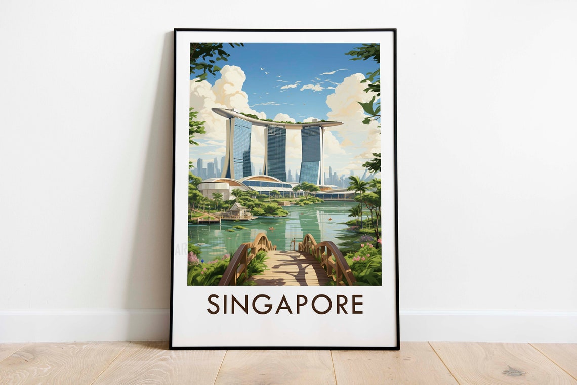 Singapore Marina Bay Sands Tropical Waterfront Travel Poster