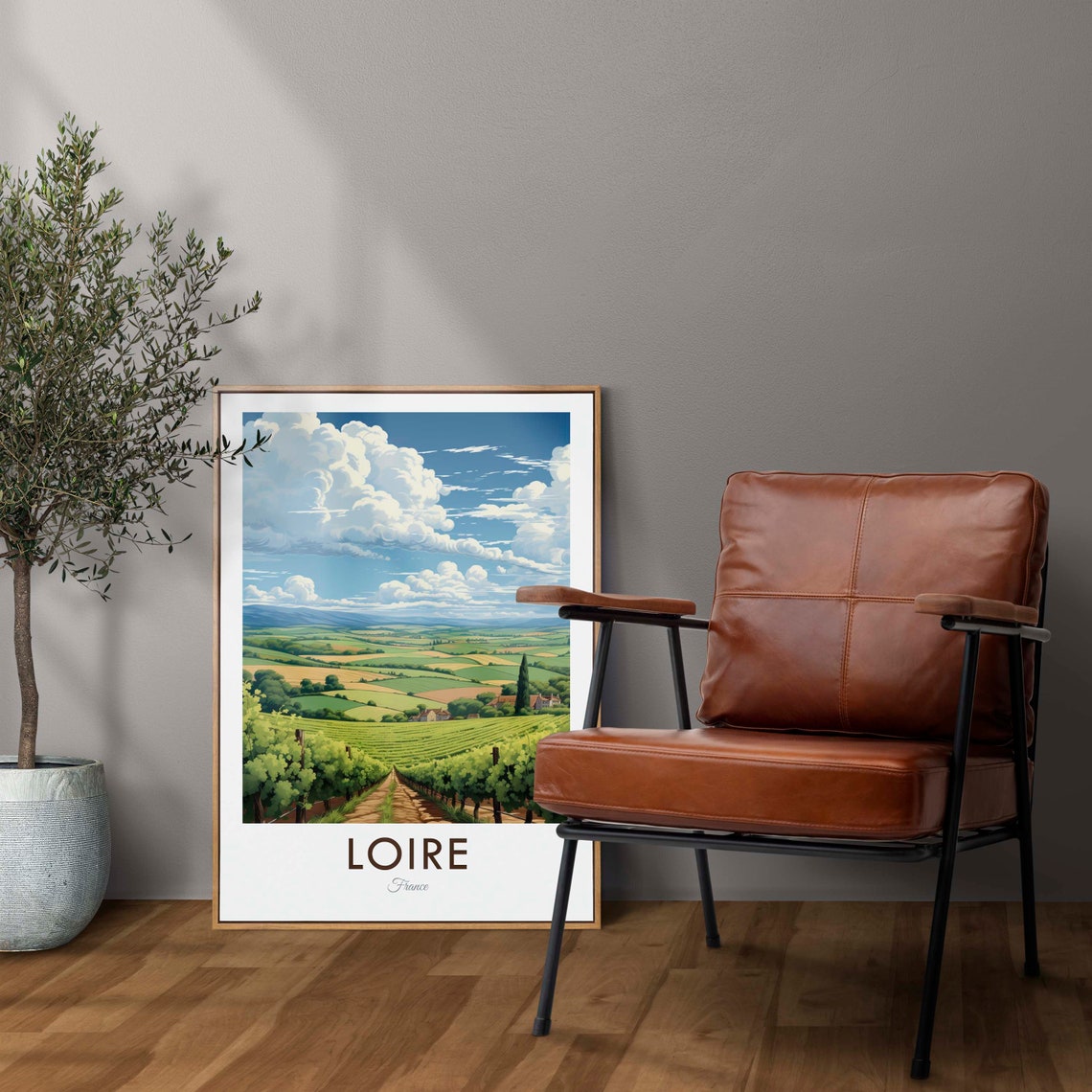 Loire France Vineyard Rows Green Valley Landscape Travel Poster