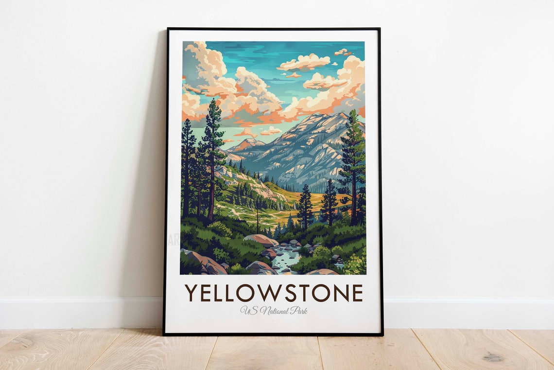 Yellowstone National Park Mountain Valley Pine Forest Stream Poster - Image 3