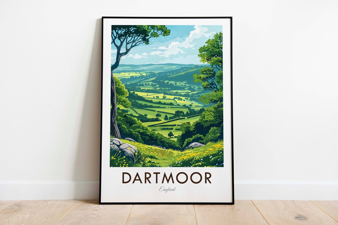 Dartmoor England Vintage Travel Poster, Wall Art Print