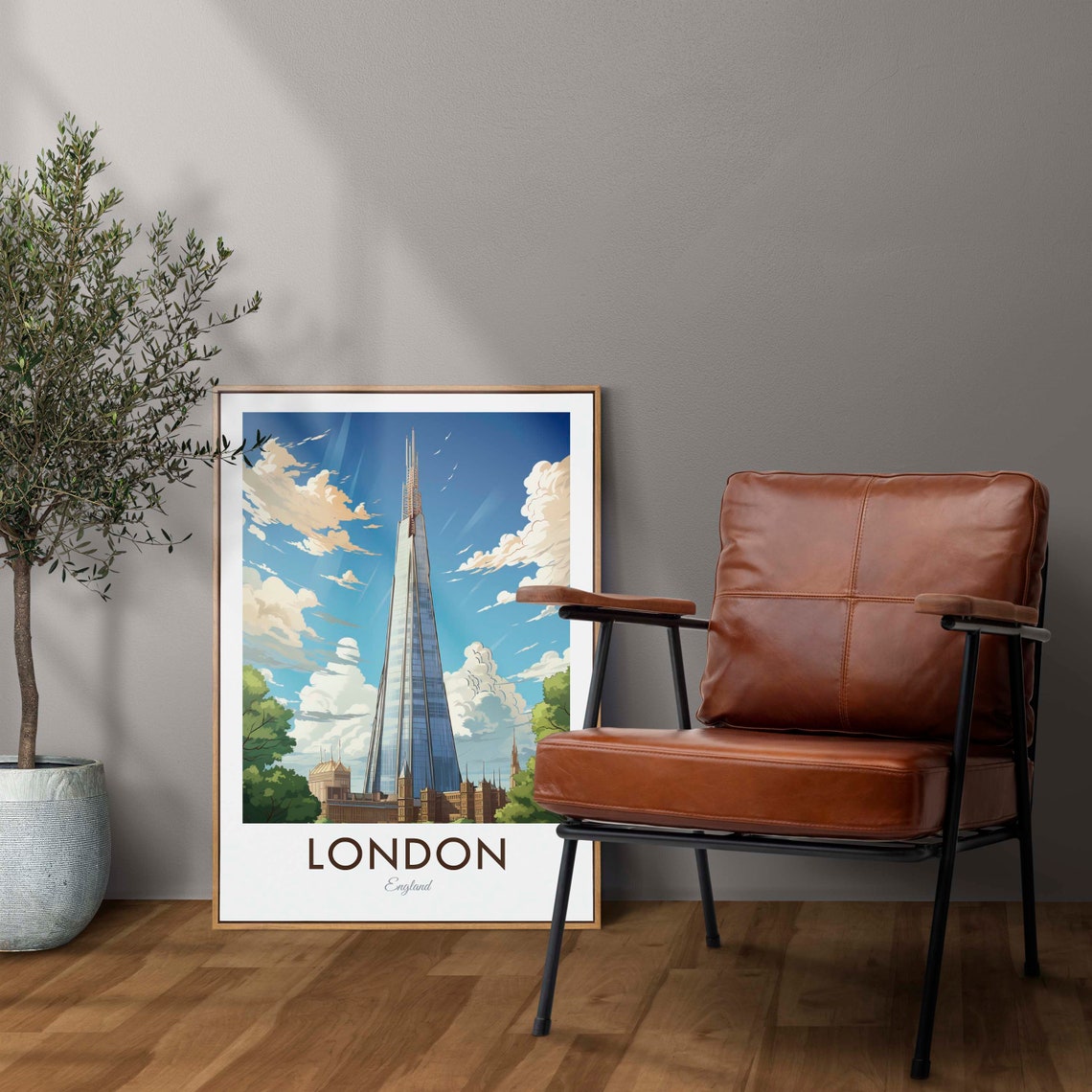 London England The Shard Glass Tower Blue Sky City Travel Poster - Image 2