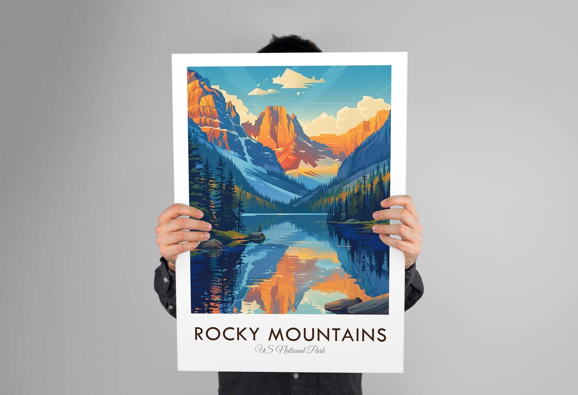 Rocky Mountains National Park Alpine Lake Peak Reflection Travel Poster - Image 3