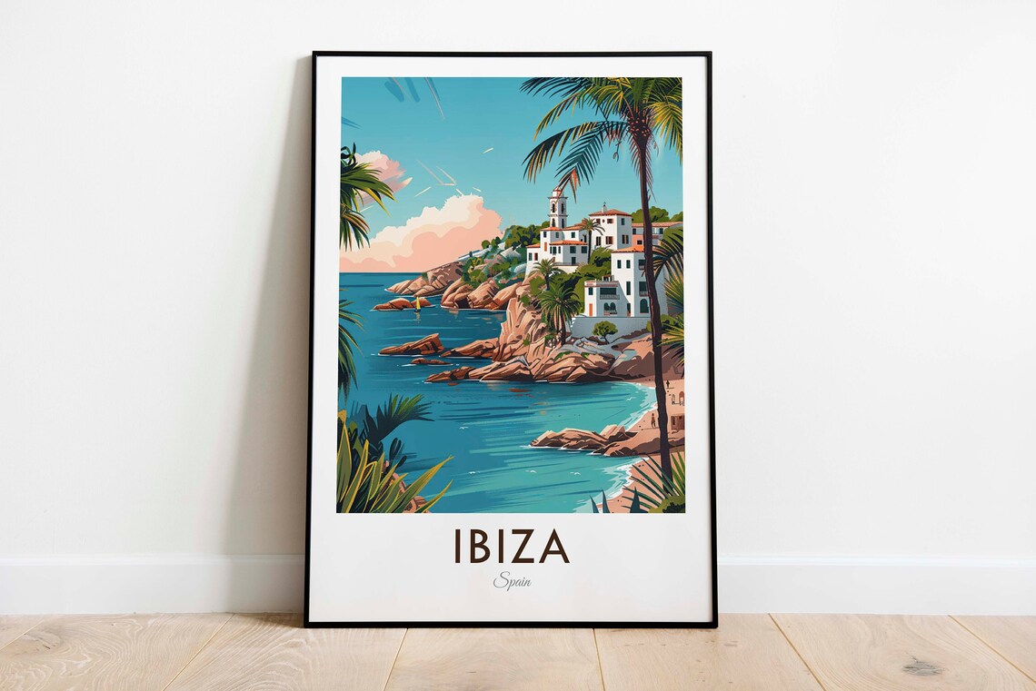 Ibiza Spain Turquoise Cove Whitewashed Village Vintage Travel Poster - Image 3