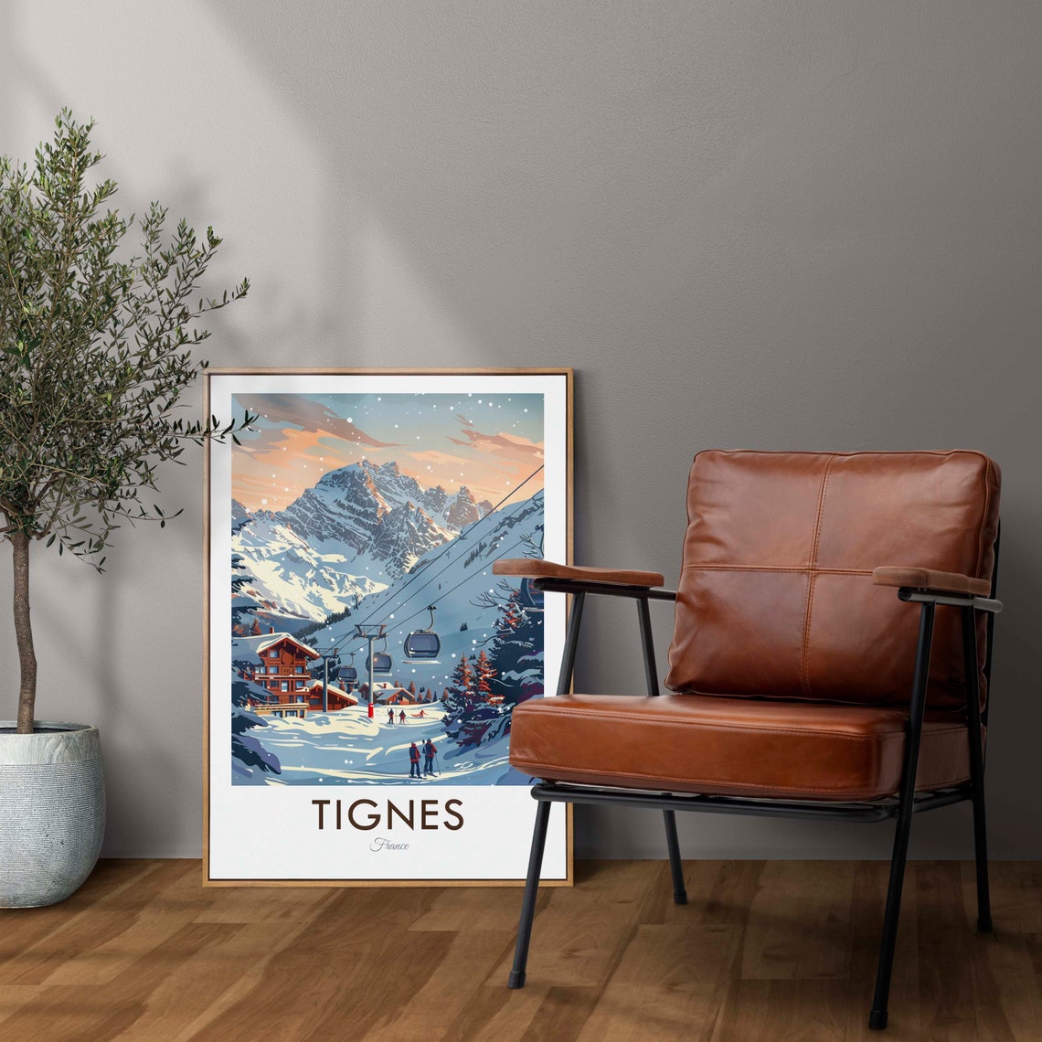 Tignes France Alpine Ski Resort Winter Sunset Gondola Snow Poster - Image 2