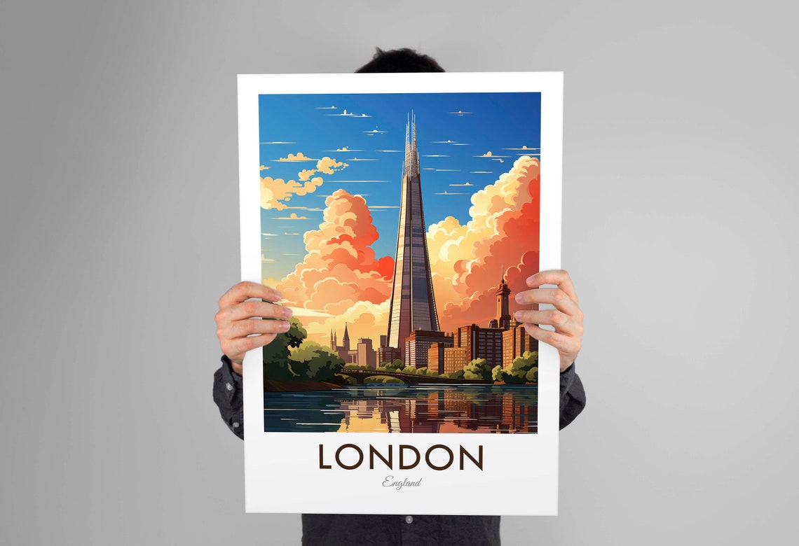 London England The Shard Sunset Clouds Thames Riverside Travel Poster - Image 3