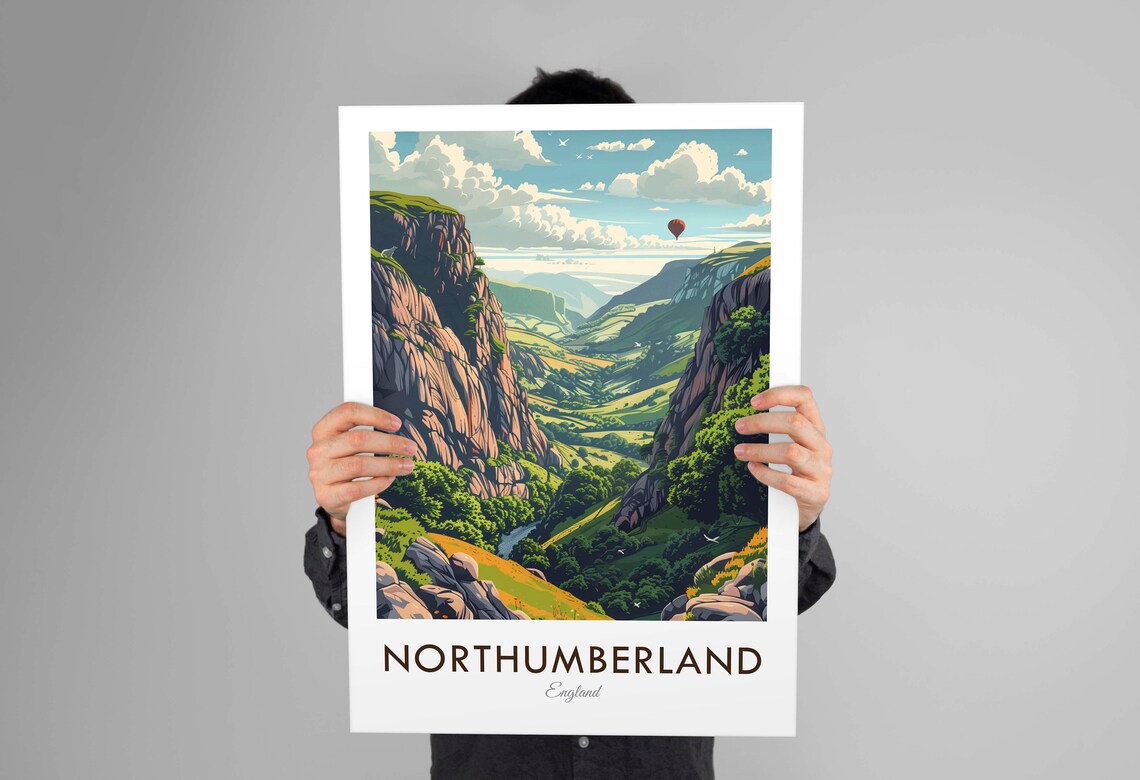 Northumberland England Vintage Green Valley Gorge Scenic Travel Poster - Image 3