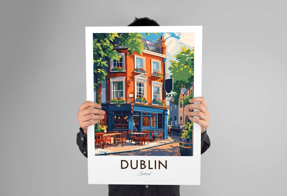 Dublin Ireland Historic Corner Pub Street Cafe Vintage Travel Poster - Image 3