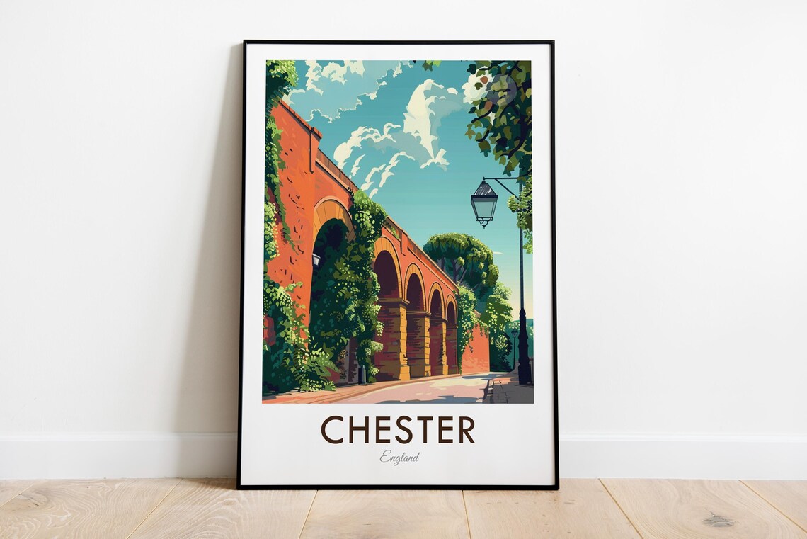 Chester England Roman Walls Arched Viaduct Vintage Travel Poster