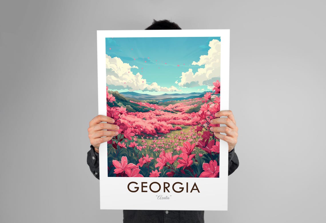 Georgia Azalea Pink Flower Fields Rolling Hills Vintage Travel Poster - Image 3
