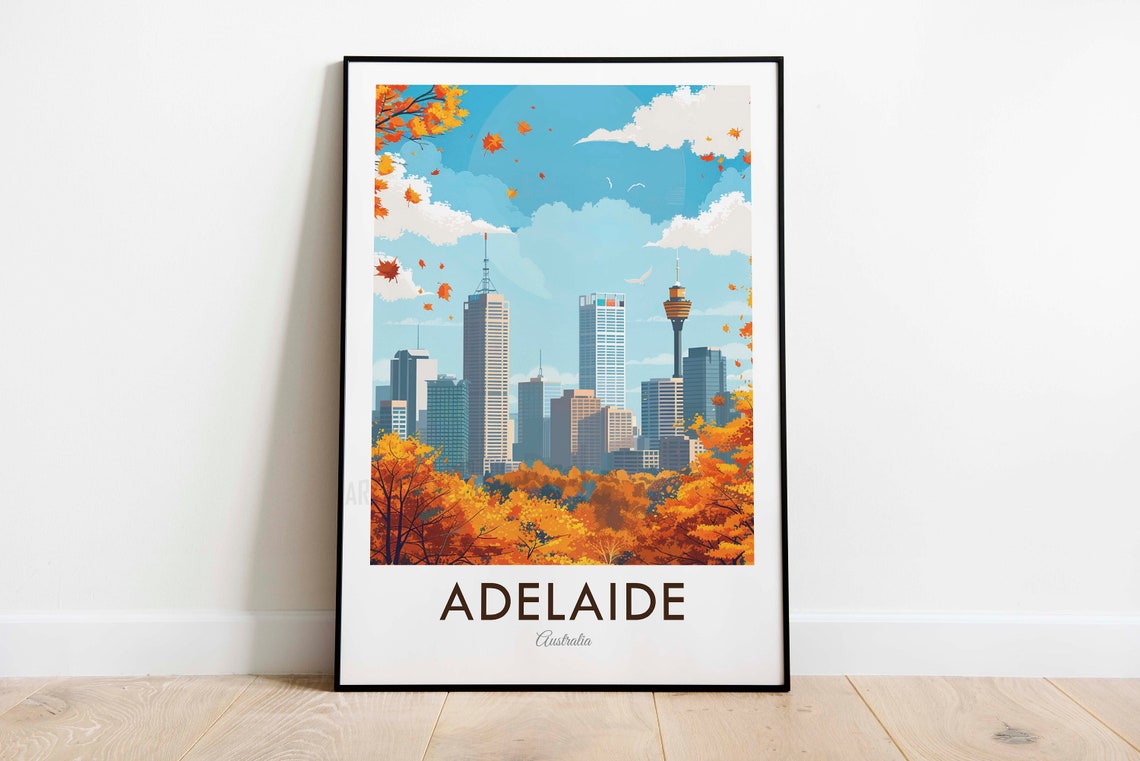 Adelaide Australia City Skyline Autumn Foliage Urban View Poster - Image 3