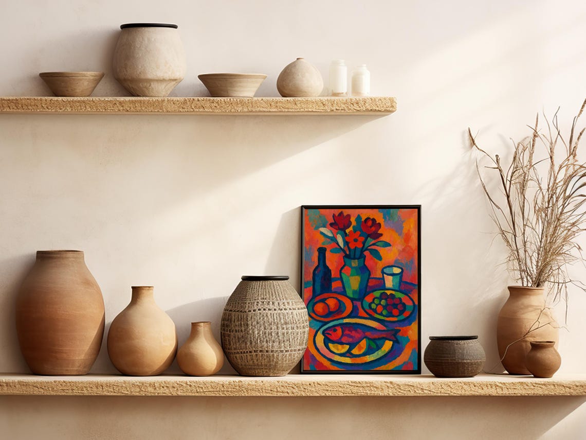 Fauvist Still Life Painting Bold Fish Fruit Flowers Kitchen Poster - Image 4