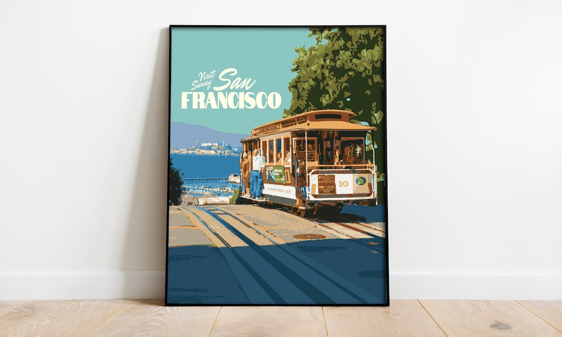 San Francisco Travel Poster, Trolley Car Art Print