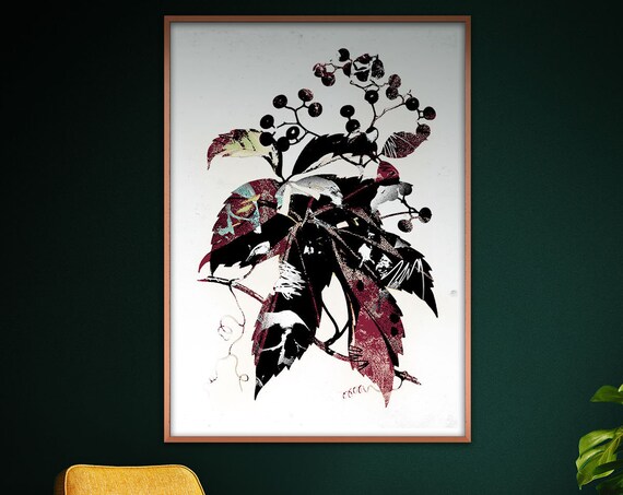 Botanical Leaves White Print, Boho Rustic Gothic Vintage