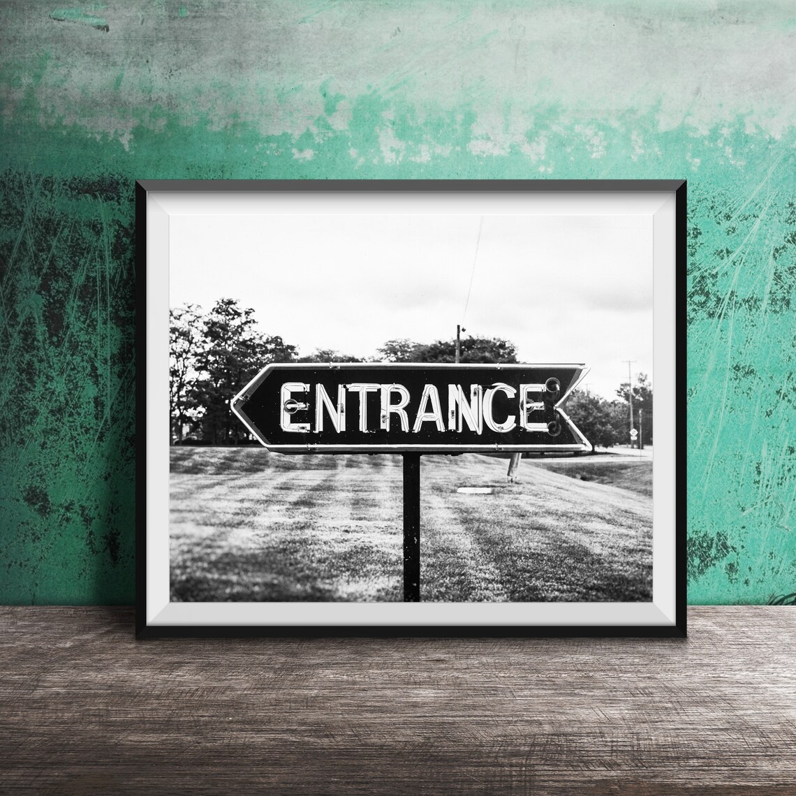 Vintage Entrance Arrow Sign Rustic Glowing Roadside Neon Poster - Image 2