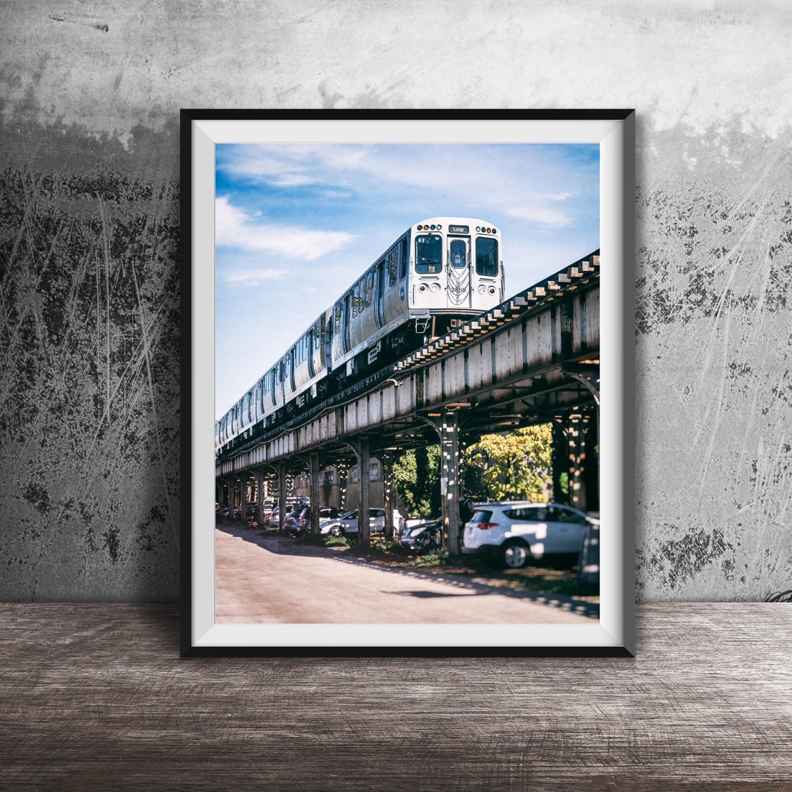 Chicago Elevated Train on Rusty Tracks City Alley Day Poster