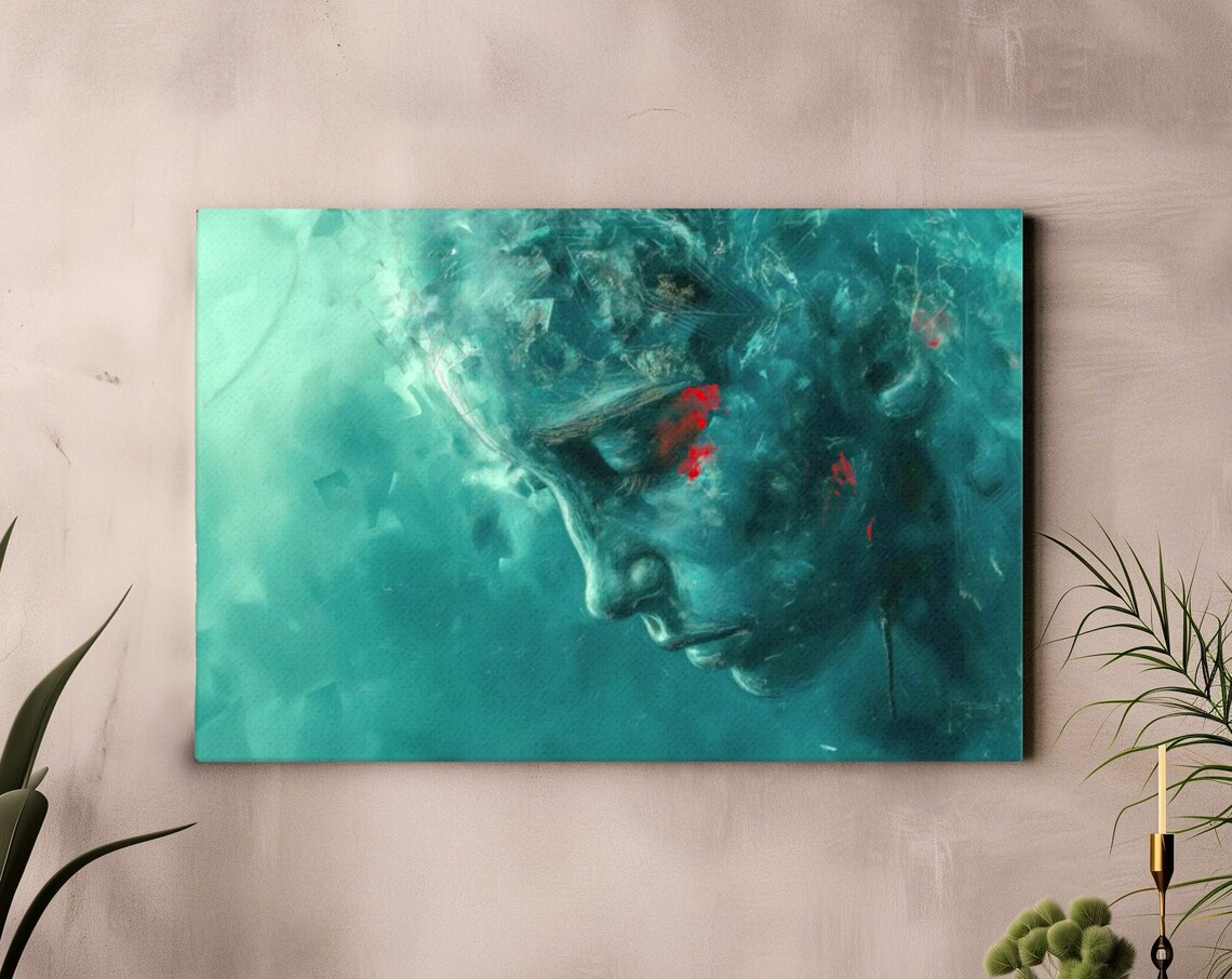 Melancholic Aquamarine Abstract Textured Wall Art For Scandinavian Decor Cool Blue Moody Interior Print Dark Interior Theme