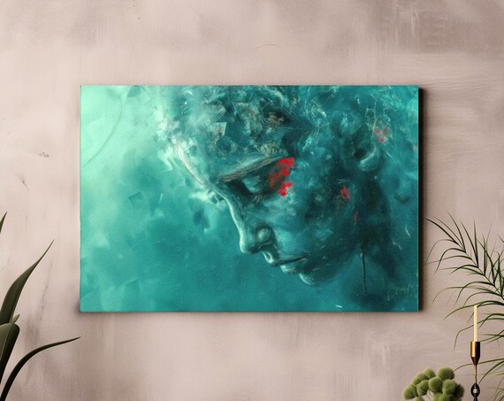 Melancholic Aquamarine Abstract Textured Wall Art For Scandinavian Decor Cool Blue Moody Interior Print Dark Interior Theme
