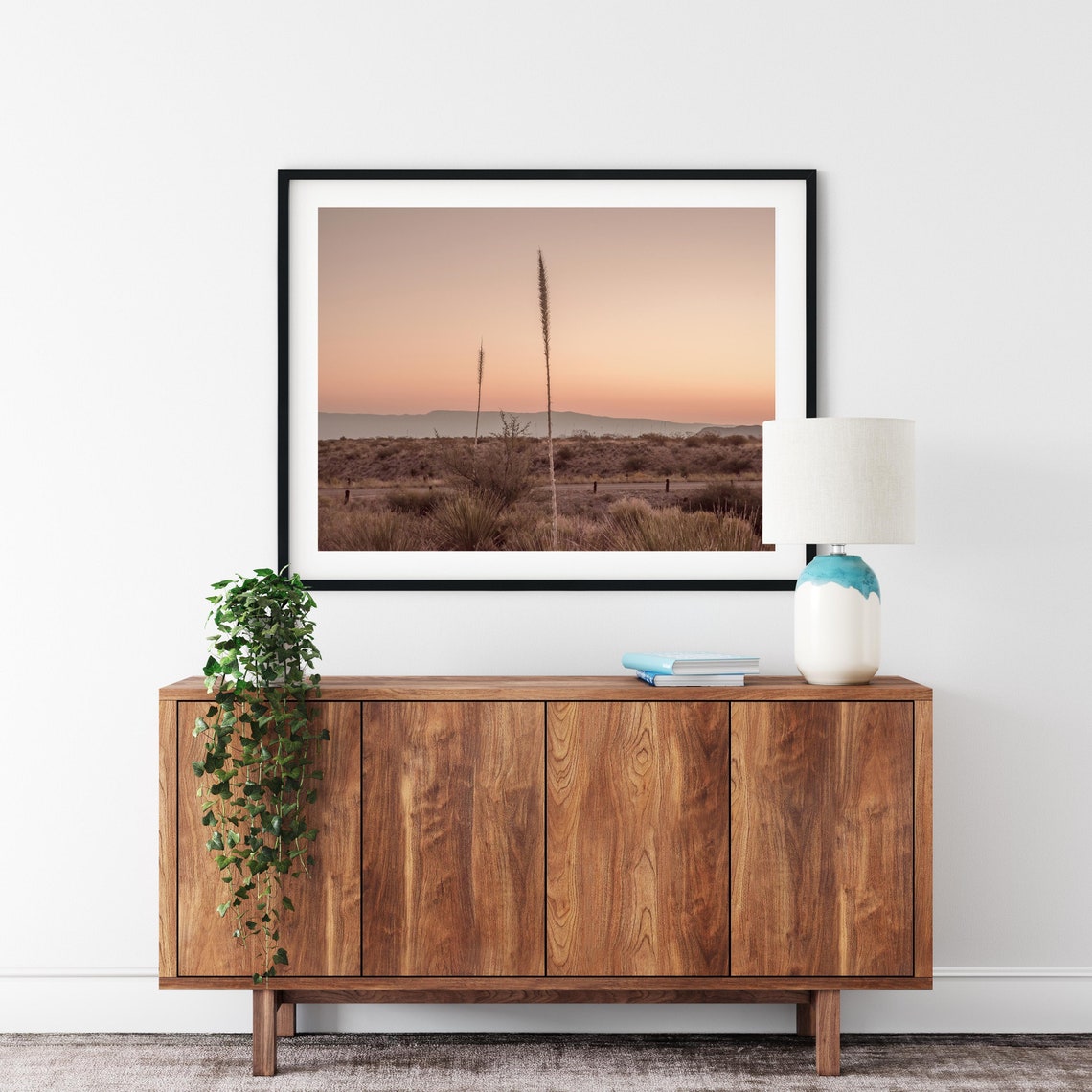 Desert Sunset Agave Silhouette Pink Sky Minimal Landscape Poster - Image 2