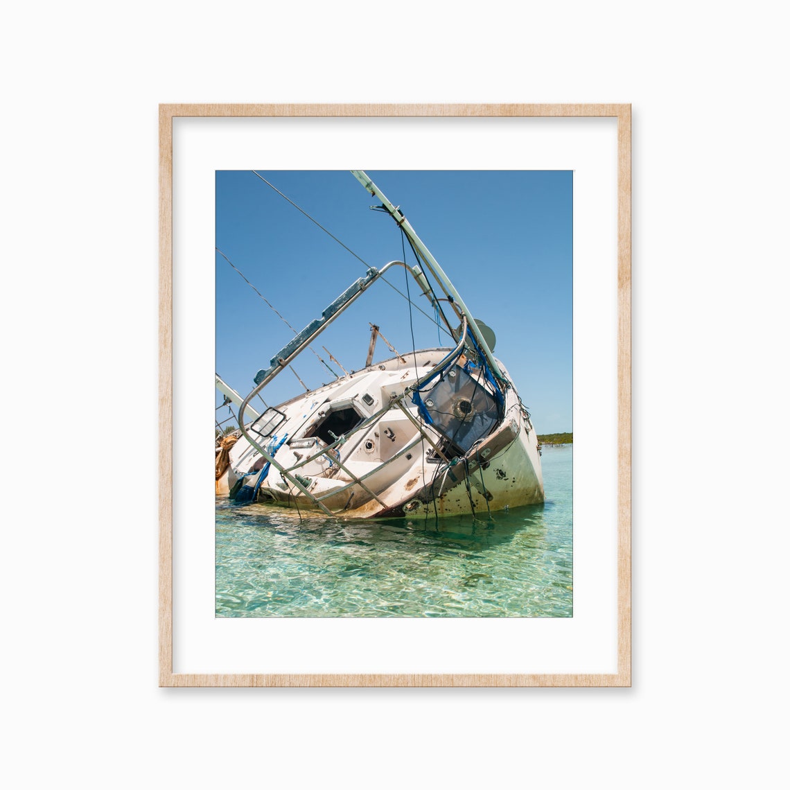 Beached Sailboat Wreck in Shallow Turquoise Island Water Poster