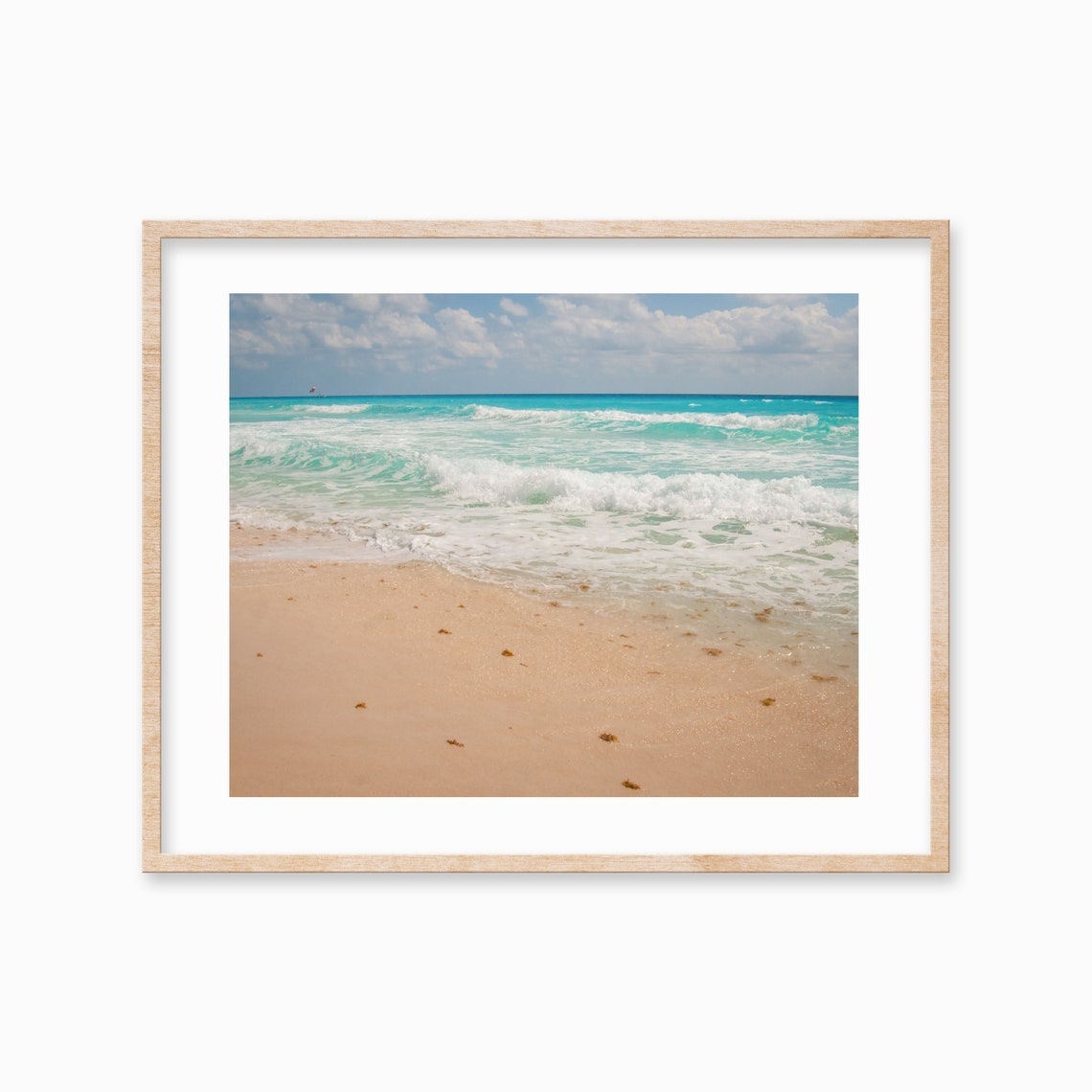 Turquoise Ocean Waves Rolling Onto a Sandy Beach Shore Poster