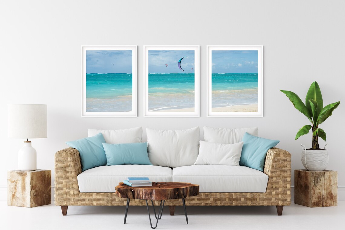 Kitesurfing Art Print Large Horizontal Travel Poster Beach Coastal Decor Kiteboard Beach Wall Art Surfer Gift - Image 3