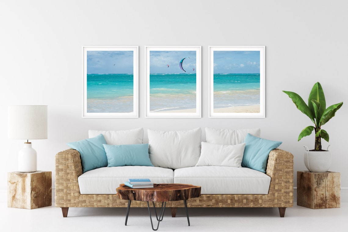 Kitesurfing Kites Soaring High Over Turquoise Ocean Beach Poster - Image 3