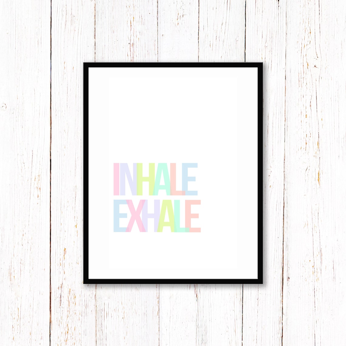 Inhale Exhale Rainbow Pastel Lettering Yoga Breath Quote Art Poster - Image 2