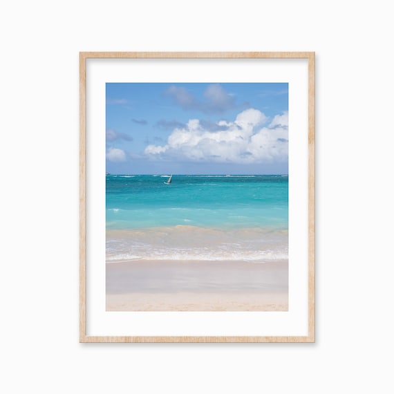 Beach Photography Wall Art Print Blue Ocean Water Photo Windsurf Large Poster Coastal Home Decor Vertical