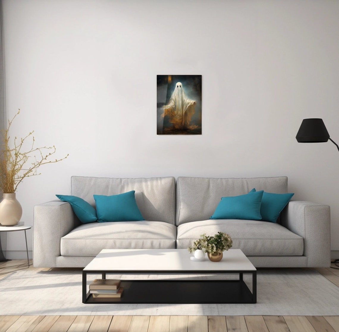 Classic Sheet Ghost Floating In Dark Mist Spooky Halloween Art Poster - Image 2