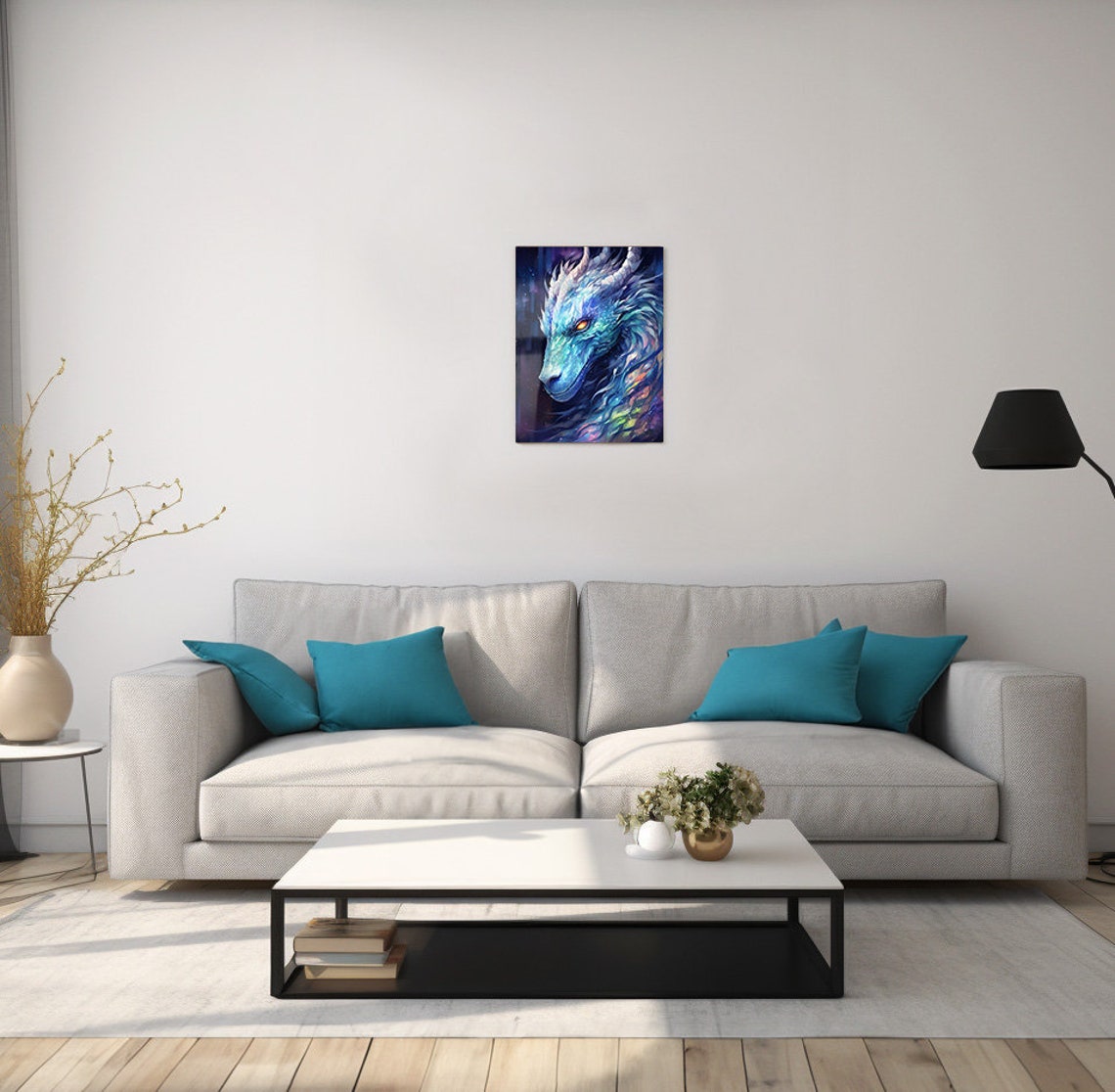 Cosmic Ice Dragon Portrait Orange Eye Starry Night Fantasy Art Print - Image 2