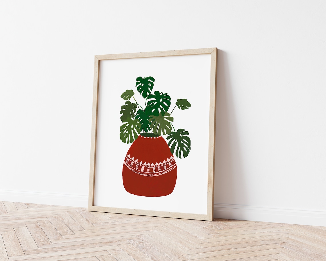 Monstera Deliciosa Plant Poster, Mid-Century Boho Decor - Image 3
