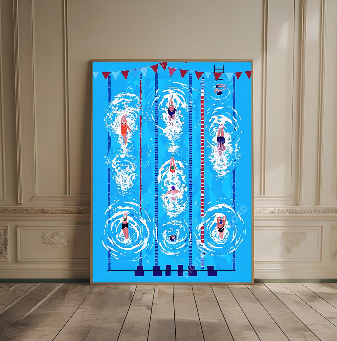 Swimming Pool Art Print Poster, Summer Swimmers