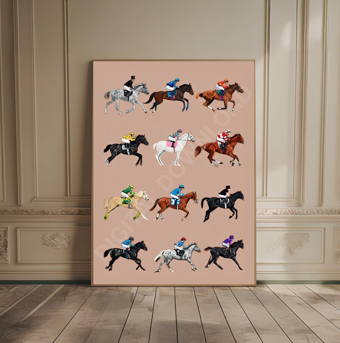 Racehorses With Jockeys Grid Vintage Equestrian Racing Art Poster