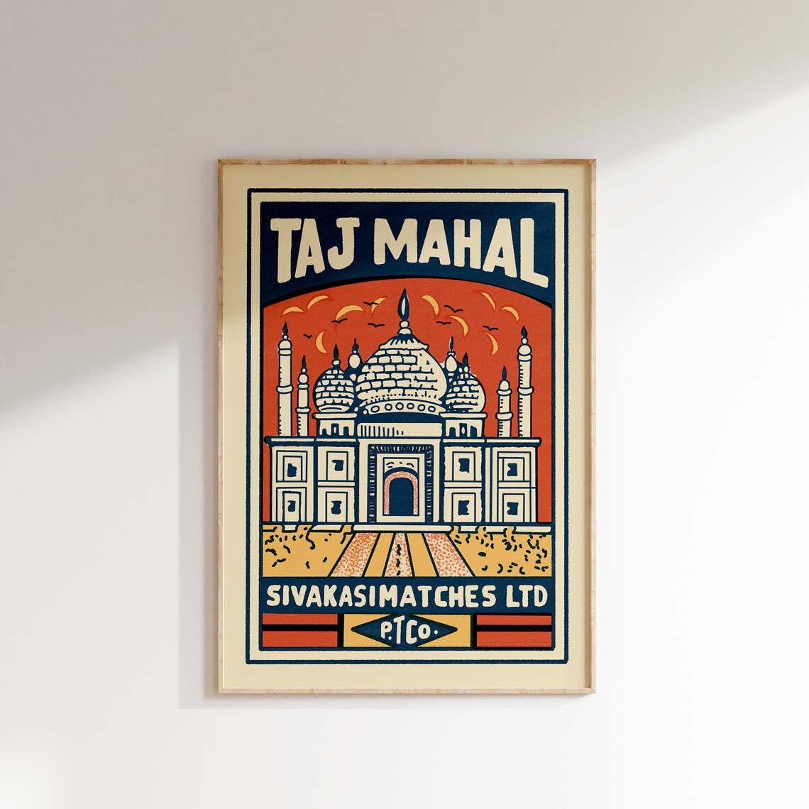 Taj Mahal Vintage Matchbox Poster, Retro India Art